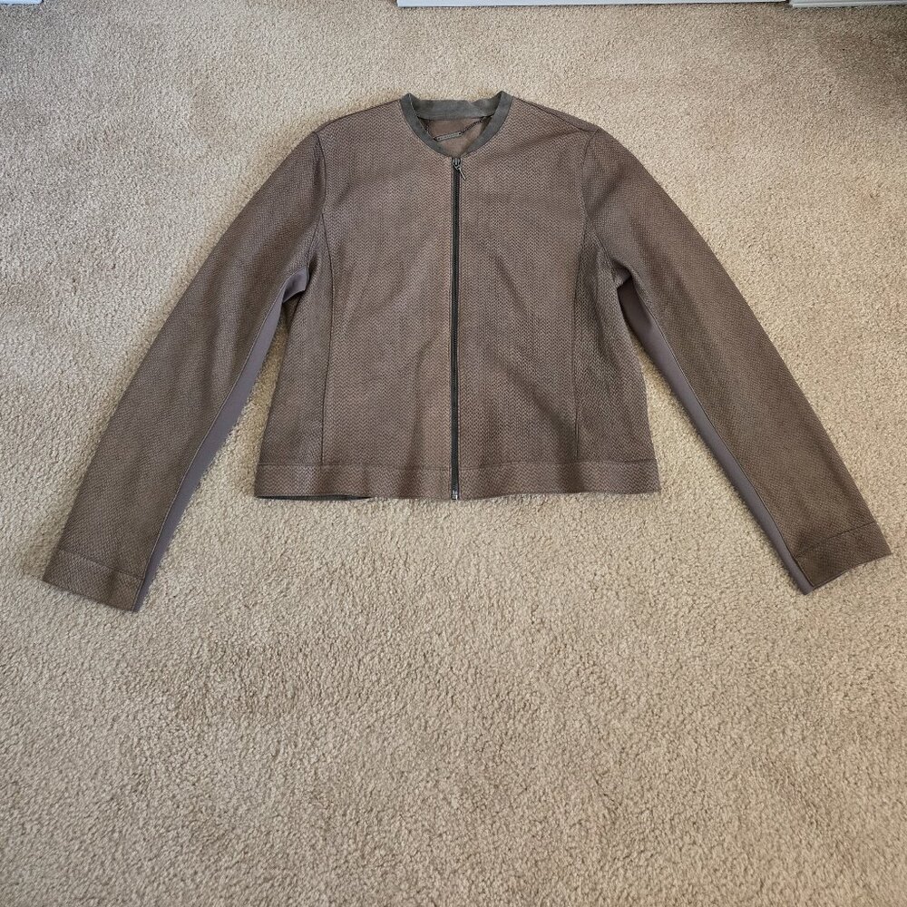 Elie Tahari die cut lambskin leather collarless jacket - Picture 14 of 16